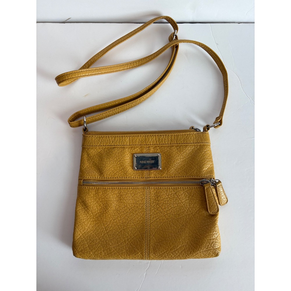 Nine‎ West Yellow Faux Leather Crossbody Bag Adjustable Strap Zip Top